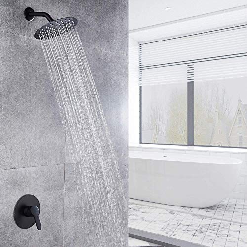 Voolan High Pressure Rain Shower Head - Rainfall Shower head Made of All Metal Stainless Steel - Comfortable Shower Experience Even at Low Water Flow (8 Inch, Black) - color: Matte Black, size: 8 Inch