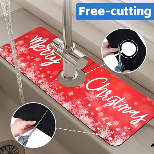 Merry Christmas Snowflake Kitchen Sink Splash Guard Mat Absorbent Fast Drying Mat Faucet Draining Mat Sink Splash Guard Behind Faucet Drip Catcher for Kitchen Bathroom 5.5"×15" - size: 5.5" x 15"