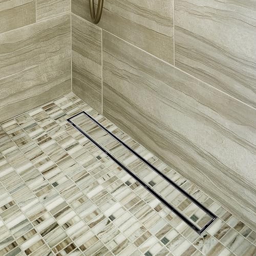 Neodrain 18-Inch Linear Shower Drain-Brushed,with Tile Insert Grate | 304 Stainless Steel, Fast Drainage, Rectangle Shower Floor Drain with Leveling Feet & Hair Strainer, Fits Bathroom, Balcony - color: Brushed, size: 18 IN