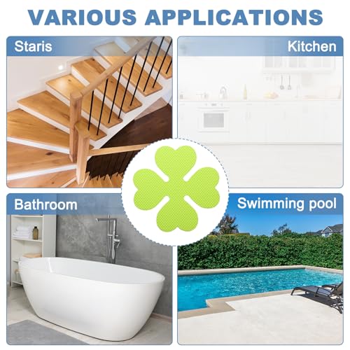 PATIKIL 12 Pcs Non Slip Bathtub Stickers, Anti Slip Shower Stickers with Scraper Bathroom Shower Floor Decals Four Leaf Shape Cute Treads Tubs, Grass Green - color: Grass Green