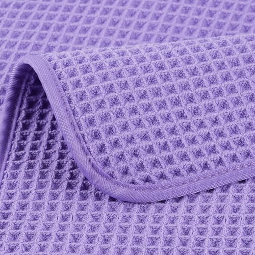 POLYTE 430 GSM Microfiber Lint Free Washcloth Face Towel, 13 x 13 in, 4 Pack (Waffle Weave) - color: Purple
