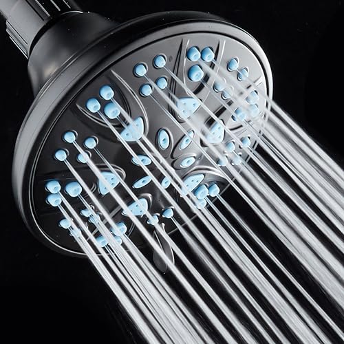 AquaDance Antimicrobial High Pressure 6-mode Anti-clog Luxury Shower Head | More Power, Better Shower Hygiene! Lifetime Antimicribial Nozzle Protection from Mold & Bacteria. Angle Adjustable - Black - color: Matte Black / Aqua Blue Jets, style: 2.5 Gallon