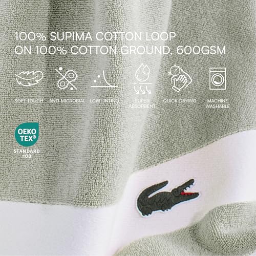 Lacoste Sport Stripe 6-Piece Luxury Cotton Towel Set – Made with 100% Soft Supima Cotton, Absorbent & Quick-Drying, Includes 2 Bath Towels, 2 Hand Towels, 2 Washcloths, Aloe - color: Aloe