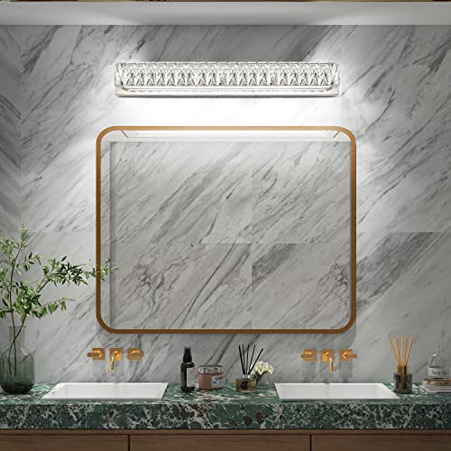 Modern Bathroom Light Fixtures Over Mirror 30 inch Crystal Chrome LED Vanity Light Bar White Light 6000K (7500-760mm) - color: Not Dimmable, size: 30 inch