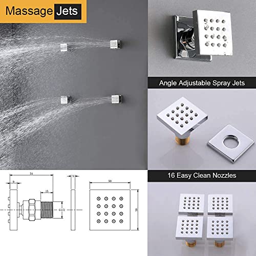 Full Body Shower System with 4PCS Body Jets Thermostatic 12 Inch Wall Mounted Shower Faucet Set Fixtures Complete with Valve Kit, Can Use All Function At Once Chrome - color: Chrome