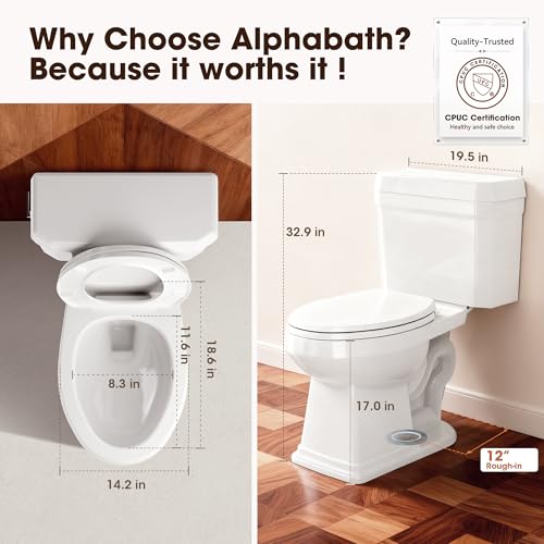 17.3” Elongated Toilet with Soft Close Seat, Two piece Toilets for Bathroom | Nano Self-Cleaning Glaze, 1.27 GPF, Watersensed/ADA/MAP1000/cUPC, Easy to Clean & Install, 12" Rough-In - color: TPT005 - 1.27 GPF single flush