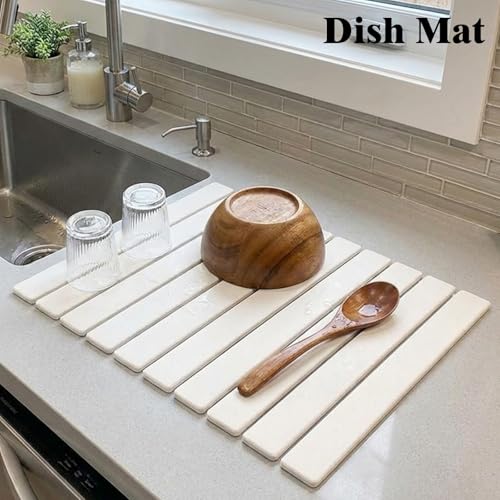 Stone Dish Drying Mat for Kitchen Counter, Quick Dry Stone Mats | 24'' x 15'', Includes 1 Dish Mat & 1 Faucet Mat - size: 24" x 15"