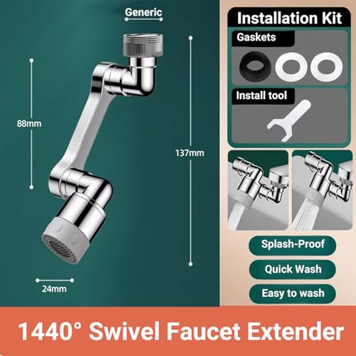 1440° Swivel Sink Faucet Extender - Rotating Kitchen Sprayer, 2 Flow Modes, 1080°+360° Rotatable Sink Aerator Extension, Swivel Multifunctional Robotic Arm for Kitchen/Bathroom