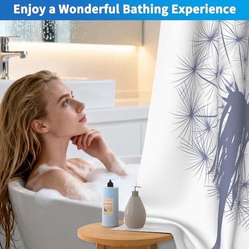 No Hook Shower Curtain and Liner, Farmhouse Heavy Duty Waterproof Shower Curtain with Mesh Top Window and Weighted Hem, Dandelion Print Washable Shower Curtains for Bathroom and Hotel, 71" W x 74" L - color: Dandelion