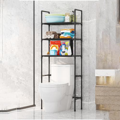 3-Tier Over The Toilet Storage, Space Saver Stainless Steel Bathroom Shelves, Freestanding Above Over Toilet Storage Shelf for Bathroom - color: Black