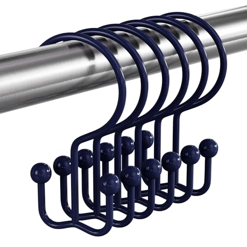 Bathway Shower Curtain Hooks Blue Shower Curtain Rings, 12 Pcs Double Hook Shower Curtain Hooks Rings Shower Curtain Hangers Rust Proof, Metal Shower Hooks for Bathroom Shower Curtain Rod - color: Blue, style: Minimalist