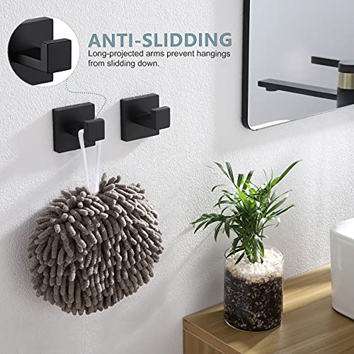 KOKOSIRI Bath Towel Hook Wall Mount Square Robe Hook Coat Hook, Bathroom Kitchen Garage Heavy Duty Wall Mounted, SUS 304 Stainless Steel, Matte Black, B1010BK-P2 - color: Matte Black, size: 2 Pack