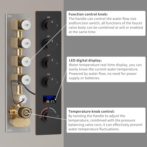 Oil Rubbed Bronze Shower System with 3 Rain Shower Head(12+8+8 inch), Handheld Spray, 4 Way Smart Temperature Display Shower Faucet set - color: Oil Rubbed Bronze, size: 12+8+8 inch