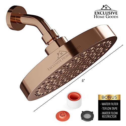 Rainfall Shower Head - 6" High Pressure Shower Heads - 1.8 GPM Shower Heads with Anti-Clog 90 Rubber Jets - 360° Rotation Adjustable Shower Head - Rustproof Bathroom Shower Head - Rose Gold - color: Rose Gold, size: California 1.8 GPM, 6 Inch Diameter