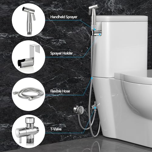Blissland Bidet Sprayer for Toilet with Adjustable Water Pressure, Handheld Bidet Sprayer Kit- Stainless Steel(Don't Use Teflon Tape for Installation)