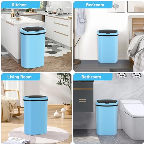13 Gallon Automatic Kitchen Trash Can with Lid, Touchless Motion Sensor Garbage Can - Hygienic, Odor Control, Waterproof Waste Bin for Kitchen Bathroom Bedroom Office (50L), PP Plastic, Blue - color: Blue