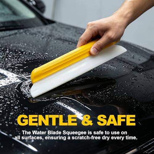 2 Pack 14 Inch Car Drying Squeegee, Yellow Flexible Silicone Water Blade for Window Shower, Auto T-Bar Rubber Wiper for Windshield & Bathroom - size: 2 Pack