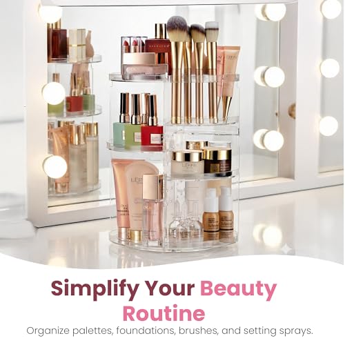 Masirs 360 Rotating Makeup Organizer Countertop, Adjustable Shelf, Clear | 360-Degree Rotating Makeup Organizer, Adjustable Shelf Height, Cosmetic Perfume Skincare Storage, Vanity Countertop, Clear - color: Clear