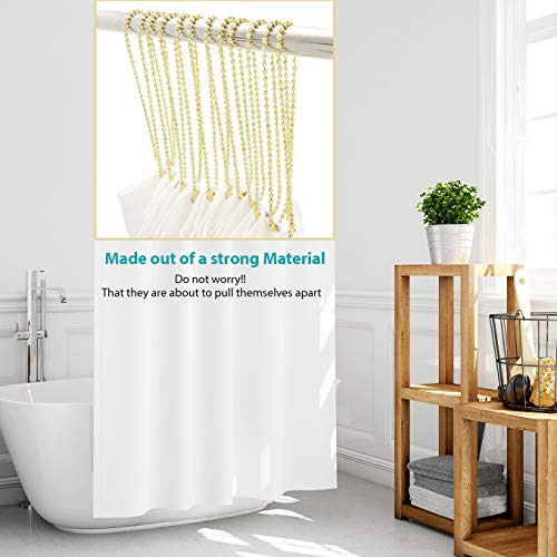 Gold Shower Curtain Hooks, 55 Inch Ball Chain Design, 12 Pack Rust-Resistant Metal Curtain Rings for Bathroom Rods, Heavy Duty 4.5mm Shower Curtain Hangers - color: Gold