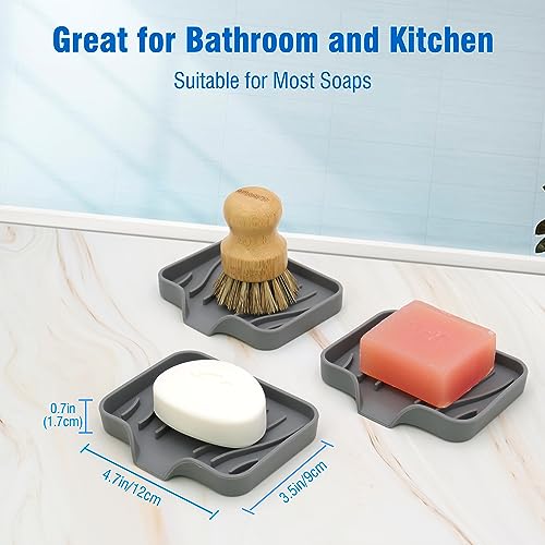 AIMAIAIMAI 3-Pack Silicone Soap Dish Set – Bar Soap Holder with Self-Draining Design, Easy-Clean Tray for Shower, Bathroom, Kitchen, and Tub (Gray) - color: Grey
