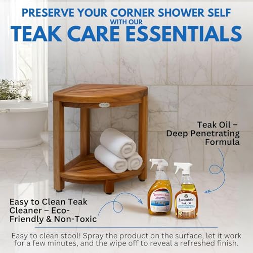 EcoDecors 18" Teak Corner Shower Bench with Shelf, Fully Assembled | Crafted from solid teak wood with natural water resistance for long-lasting durability in wet environments. - size: 2 tier Fully Assembled