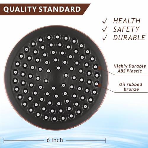 High Pressure Rain Shower Head with 11'' Extension Arm - High Flow Rainfall Showerhead - Luxury Modern Look - Pressure Boosting (Round, Oil Rubbed Bronze) - color: Oil Rubbed Bronze, style: 6" Round