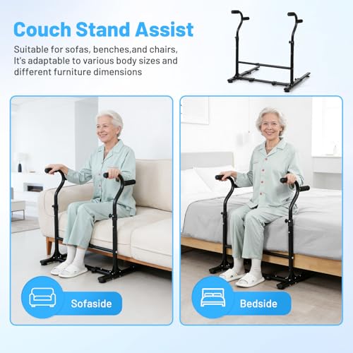 Couch Chair Stand Assist Aid with Double Handrails, Height Width Adjustable Sofa Lift Assist Devices for Seniors Disabled Patients to Sit and Stand, Heavy Duty Toilet Safety Rails (450 LB) Black