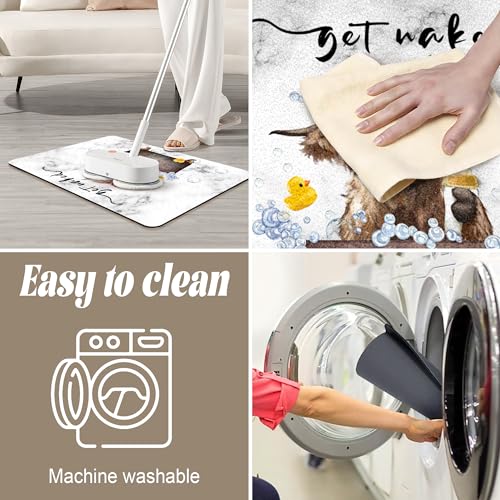SolAzul Highland Cow Leather Diatomaceous Earth Bath Mat,Super Absorbent Diatomite Stone Bath Mat Non Slip Quick Dry Thin Bathroom Floor Mat Rug (16×24 Inch) (COW-03) - color: Cow-03