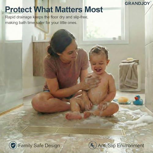 24 Inch Linear Shower Drain, Brushed Gold Rectangular Floor Drain with Removable Grate, SUS304 Stainless Steel, High Flow Capacity and cUPC Certified - color: Brushed Gold, size: 24