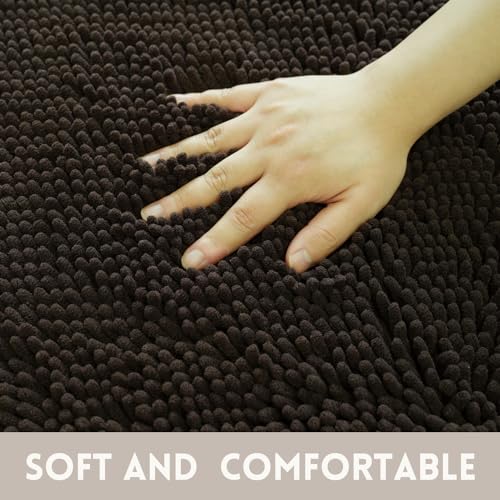 Bathroom Rugs Chenille, Extra Thick and Absorbent, Non-Slip, Machine Washable, Dry Quckily, Soft Cozy Plush, Used Under Shower Bathtub and Sink, Bath Mat Sets Coffee - color: Coffee, size: 20 x 32 inch + 20 x 20 inch (U-Shape)