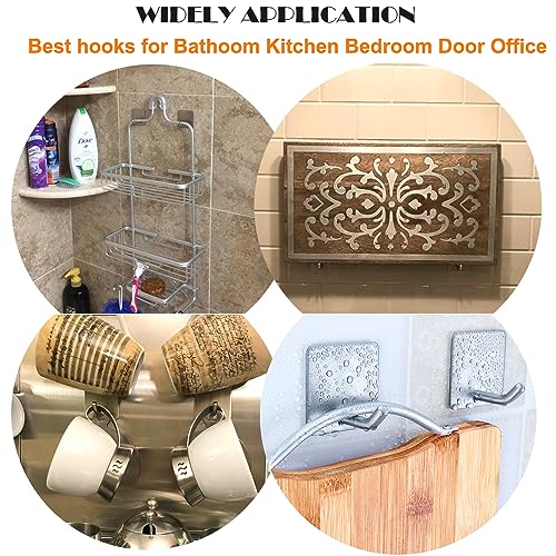 Heavy Duty Adhesive Towel Hooks Stick on Towel Hanger Wall Holder Waterproof Stainless Steel Sticky Hooks for Hanging Bathroom Kitchen Home-4 Packs - color: 1-Silver