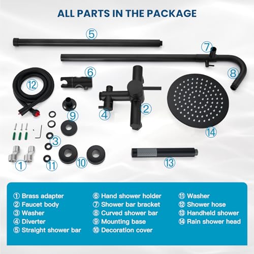 gotonovo 304 Stainless Steel Outdoor Shower Fixtures Exposed,Matte Black | 8 Inch Rain Showerhead with Handheld Sprayer Outdoor Outside Shower Kit System Faucet Head Valve Wall Mount for Pool Backyard - color: Black