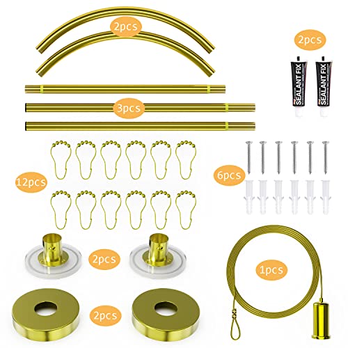 U Shaped Shower Curtain Rod (Both sides: 31.5"-47",Middle: 34.7"-43") Adjustable True 304 Stainless Bathroom Bathtub Shower Curtain Rod Rack Gold - color: U Shaped Gold, Length on both sides:31.5"-47",Middle width:34.7"-43", size: U Shaped