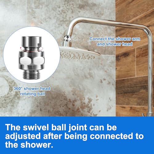Swivel Shower Head Adapter, Sturdy Thicken Shower Connector Ball Joint Adjustable Shower Arm Extension Connector