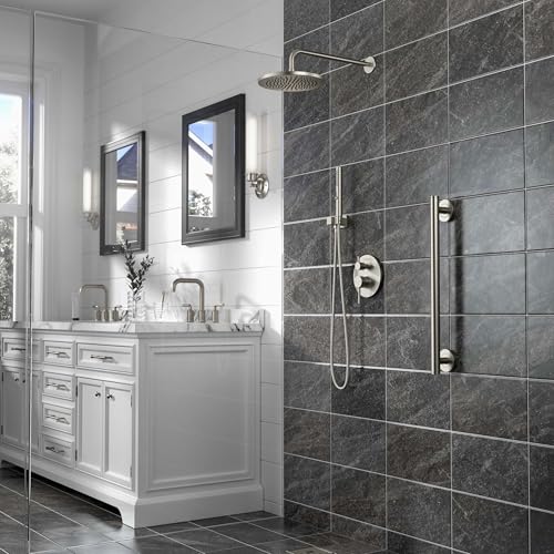 Lava Odoro Modern Rain Shower System Faucet Set, SF104-BN | 2-Setting Round Shower Valve Trim Kit, Brushed Nickel Shower Head Set with Sprayer, 10 Inch, Rough-in Valve Included - color: Brushed Nickel, style: Without Tub Spout