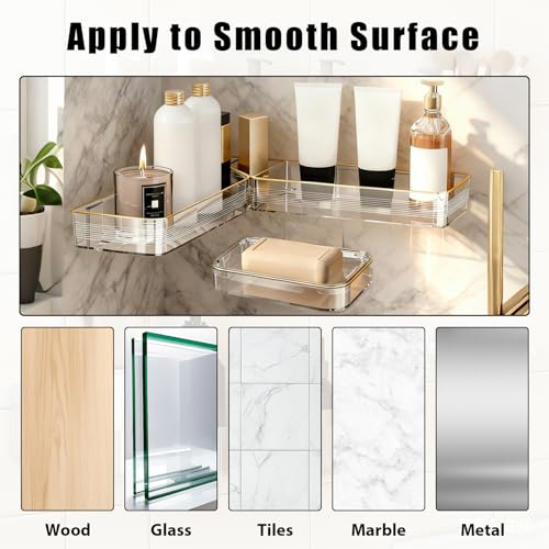 Corner Acrylic Shower Caddy, 2 Pack Shower Shelf Adhesive with 1 Pack Soap Dish, No Drilling Bathroom Organizer, Wall Shelves for Bathroom - style: Corner Acrylic Shower Caddy