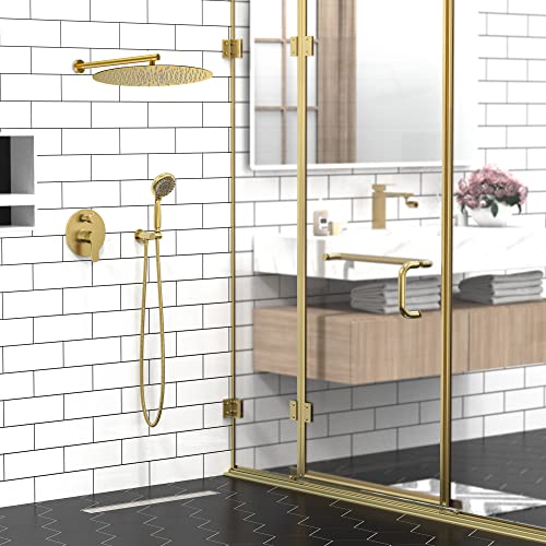 SR SUN RISE Shower Faucet - 16 Inch Multifunctional High Pressure Shower Head System with Handheld Shower Head Fixtures - Valve Included - Brushed Gold - color: Brushed Gold, size: 16 Inch