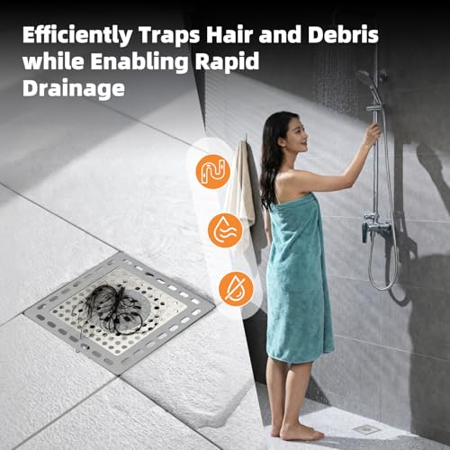 Hibbent Upgraded Shower Drain Hair Catcher for Bathroom Floor 4" Drain, Anti-Clogging Shower Drain Cover, Stainless Steel & Silicone Drain Strainer with Handle, Shower Drain Protector, Grey - color: 4' Light Grey