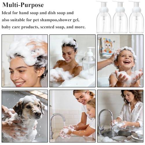 3 Pack 8oz Foaming Soap Dispenser BPA Free Clear Plastic Refillable Pump Bottle for Liquid Shampoo and Hand Soap
