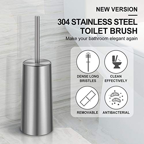 Toilet Brush and Holder, 2 Pack Toilet Brush with 304 Stainless Steel Long Handle, Toilet Bowl Brush for Bathroom Toilet-Ergonomic, Elegant,Durable (Silver) - color: Silver