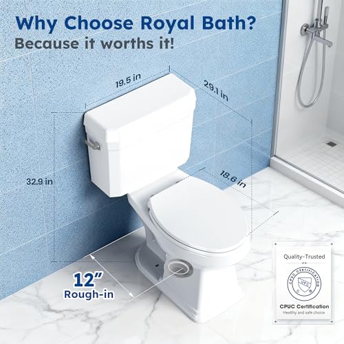 RoyalBath Elongated Two piece Toilet for Bathrooms, 12" Rough In | 17.3" ADA Height, Nano Self-Cleaning, WaterSense/MAP/CUPC Certified, 1.27 GPF 360° TSUNAMI Flush, Soft-Close Seat - size: 1.27 GPF Side Flush