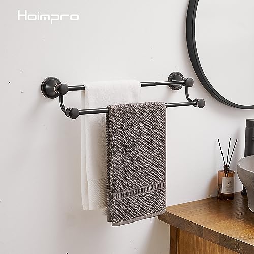 Hoimpro Adjustable Retractable 15-27 Inches Stainless Steel Bathroom Towel Bar, Bathroom Accessories Bath Hotel Double Towel Bar Rod Hanger Wall Mounted Towel Holder Towel Rack, Oil Rubbed Bronze | Oil Rubber Bronze, Adjustable 16-26", Wall Mounted, Stain