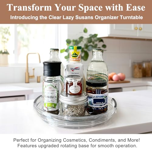 INCOSTAR 4 Pack Lazy Susan, 9 Inch Clear Turntable for Kitchen Cabinet | Rotating Spice Rack, Pantry Organizer and Storage, Bathroom Countertop Organizing for Makeup Vanity - size: 9.25 inch 4 Pack