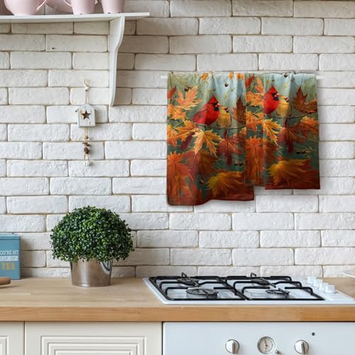Giwawa Fall Birds Hand Towel Set of 2 Autumn Trees Maple Leaves Orange Towel Rustic Thanksgiving Face Towel Ultra Soft Fast Drying Seasonal Dish Wash Cloth for Hotel Bathroom Gym Home - color: Fall Birds