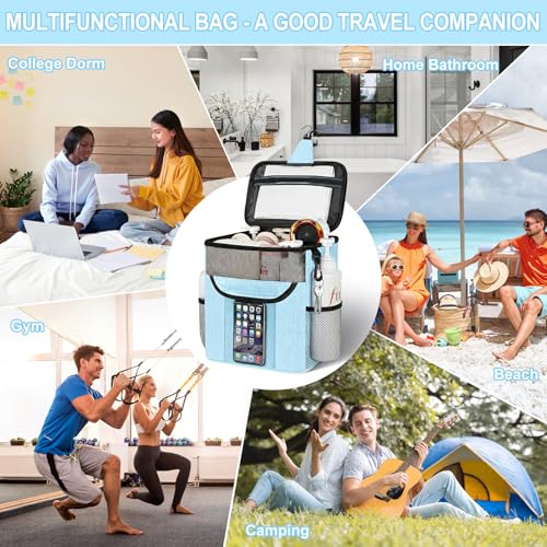 Portable Shower Caddy for Dorm Room Essentials, Foldable Mesh Shower Bag for College, Large Capacity Toiletry Bag Tote Bag Shower Caddy Portable for Student Boy Girl Bath Essentials (Dusty Blue) | Quick Dry, Large Capacity Hanging Mesh Shower Caddy for Ba