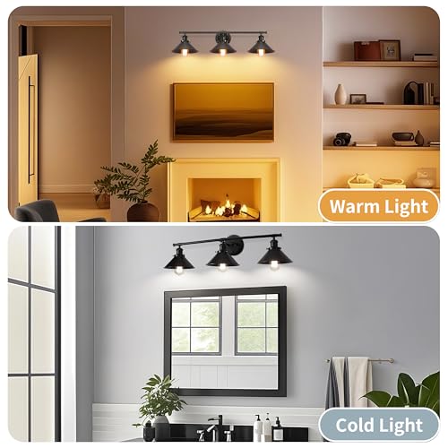 Upgrade Black Farmhouse Bathroom Light Fixtures, Vanity Lights for Bathroom | 32" Larger Size, Solid Metal Shade, Matte Black Vanity Light, 32"-48" Mirror, 3-Light Rustic Industrial Kitchen Wall Sconce - size: 3-Light