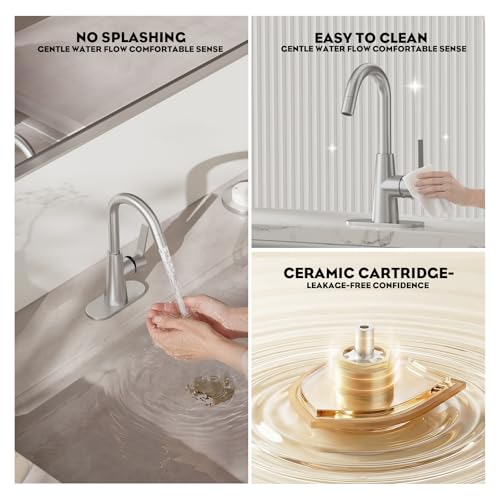 Tall Bathroom Faucets with Pull Down Sprayer, Brushed Nickel High Arc Single Handle Pull Out Faucet, 1 or 3 Hole Utility Sink Laundry Bar Faucet Pull Out with Deck Plate WE10CL-ZY-BN - color: Brushed Nickel