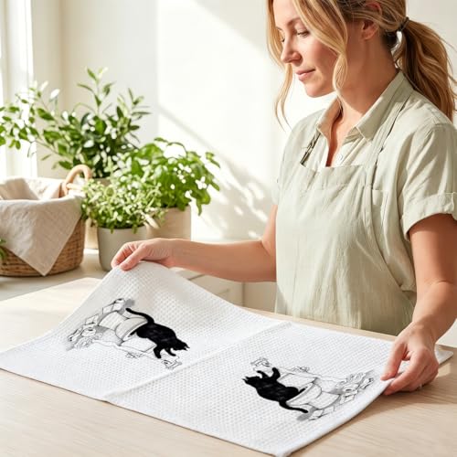 Hanamiya Na 2Pcs Funny cat Hand Towel for Bathroom 24x14 Inch | Funny Absorbent Microfiber Dish Cloth Bathroom Towel, Waffle Weave Hand Towels for Toilet Home, Cat Lover Gifts - color: Multi 1379