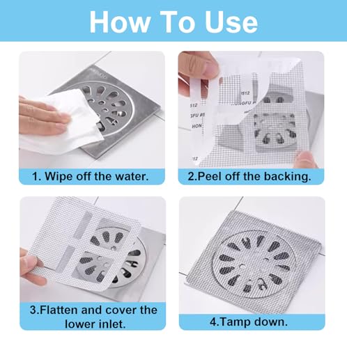 100 Pcs Waterproof Disposable Hair Drain Stickers, Peel & Stick Hair Trap | 4"×4" Disposable Shower Drain Hair Catcher, Peel & Stick Hair Trap for Bathroom Bathtub Kitchen Laundry
