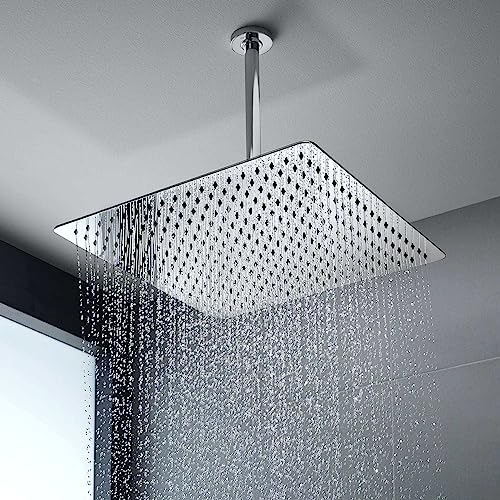 Voolan Oversize Rain Shower Head - High Flow Square Rainfall Showerhead - Waterfall Full Body Coverage - Universal Ceiling or Wall Mount (16 Inch, Brushed Nickel) - color: Brushed Nickel, size: 16 Inch